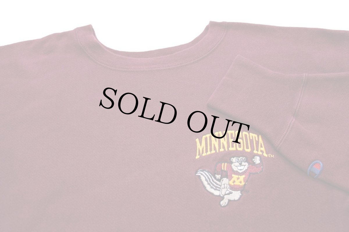 画像3: 00s Championチャンピオン MINNESOTA GOPHERS マスコット刺繍 リバースウィーブ スウェット バーガンディ XL (3)