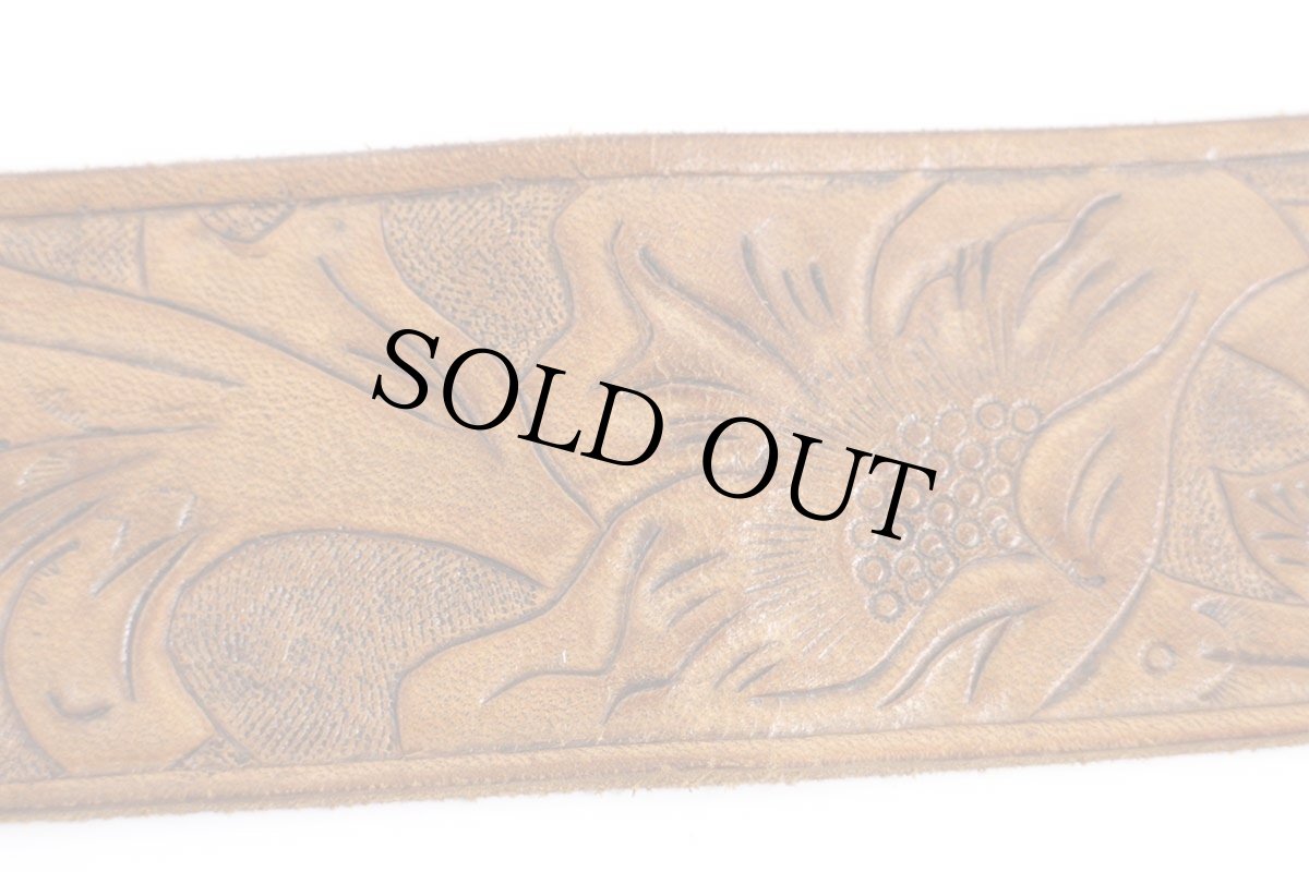 画像6: 70s フラワー リーフ カービング レザーベルト ブラウン (6)