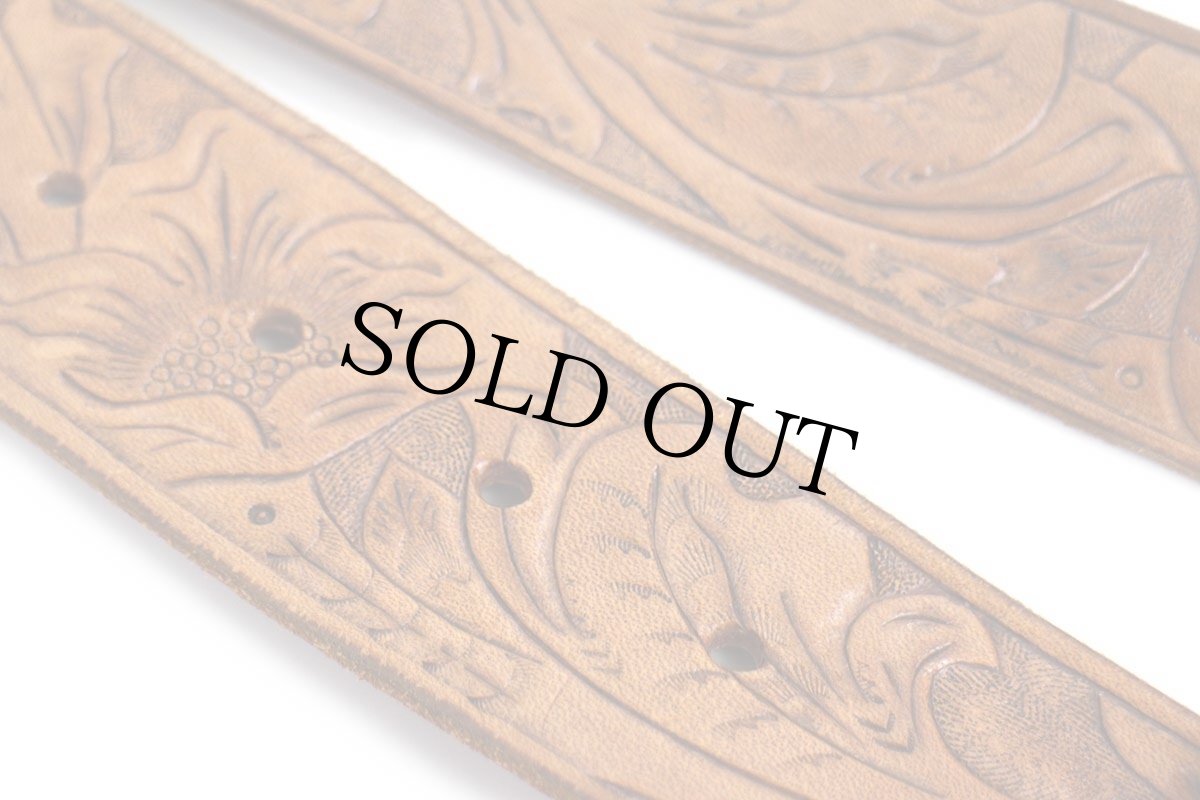 画像4: 70s フラワー リーフ カービング レザーベルト ブラウン (4)