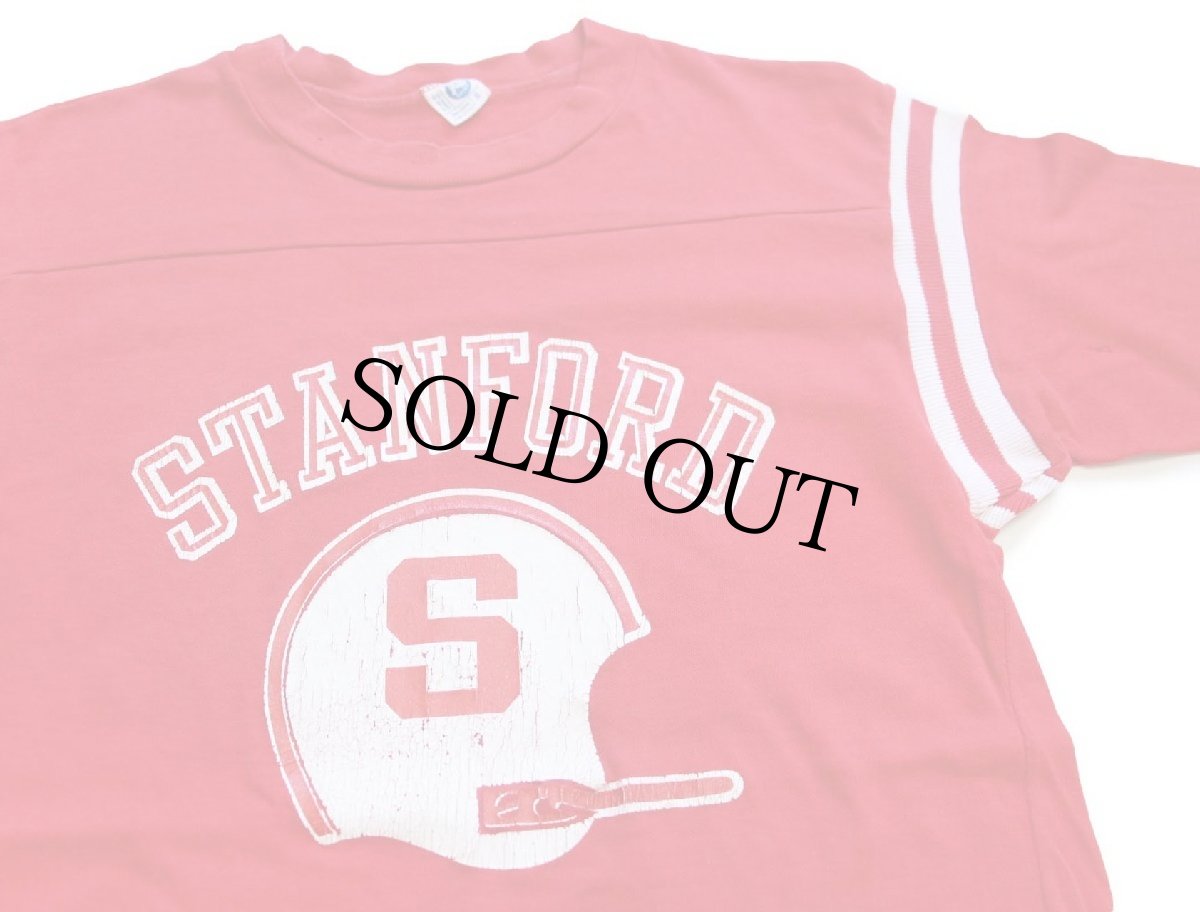 画像3: 70s USA製 ARTEX STANFORD アメフト ひび割れプリント カットオフ コットン フットボールTシャツ カスタム 赤 S (3)
