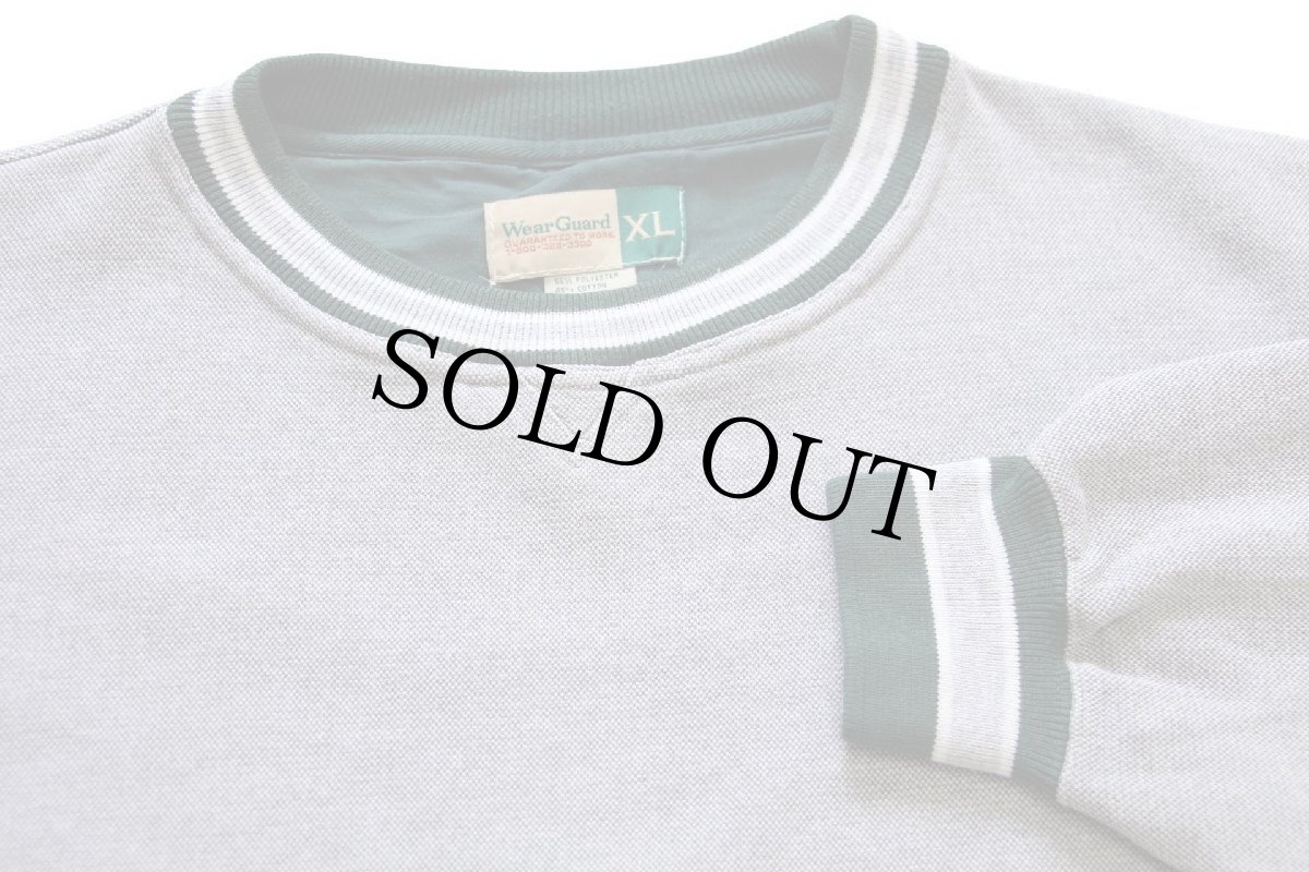 画像3: 00s カナダ製 WearGuard 無地 リブライン 前V 鹿の子 スウェット 杢グレー×緑 (3)