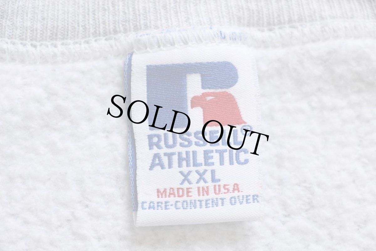 画像4: 90s USA製 RUSSELLラッセル MICHIGAN STATE 胸&袖プリント 前V スウェット 杢ライトグレー XXL★特大 (4)