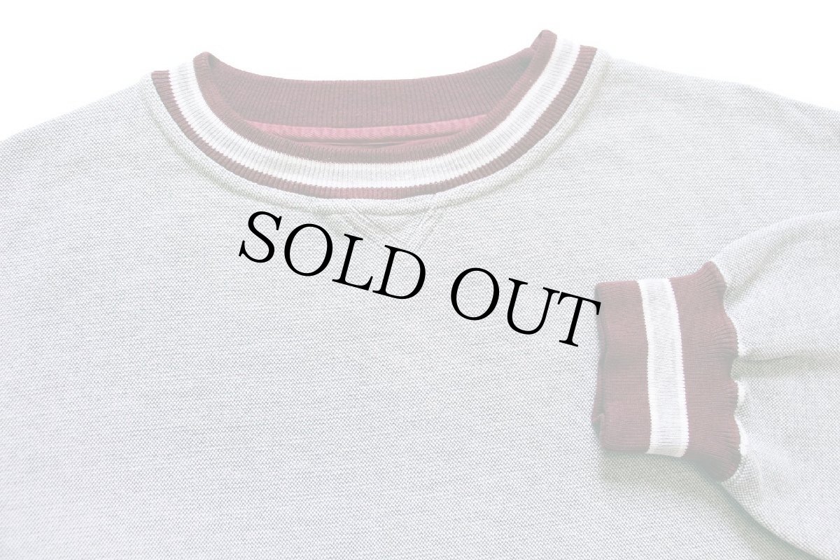 画像3: 00s カナダ製 WearGuard 無地 リブライン 前V 鹿の子 スウェット 杢グレー×ワインレッド (3)