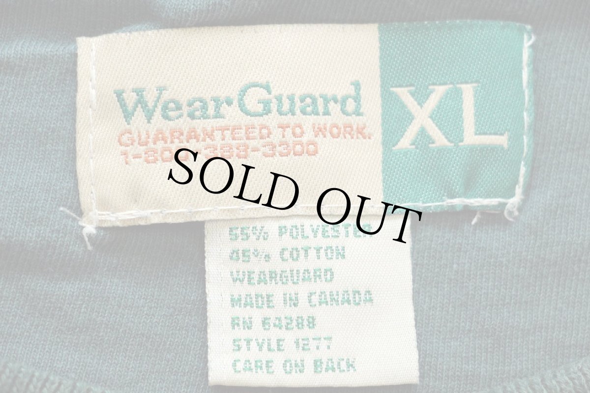 画像4: 00s カナダ製 WearGuard 無地 リブライン 前V 鹿の子 スウェット 杢グレー×緑 (4)