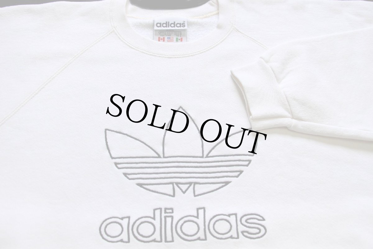 画像3: 90s USA製 adidasアディダス トレフォイル ビッグロゴ刺繍 スウェット 生成り (3)