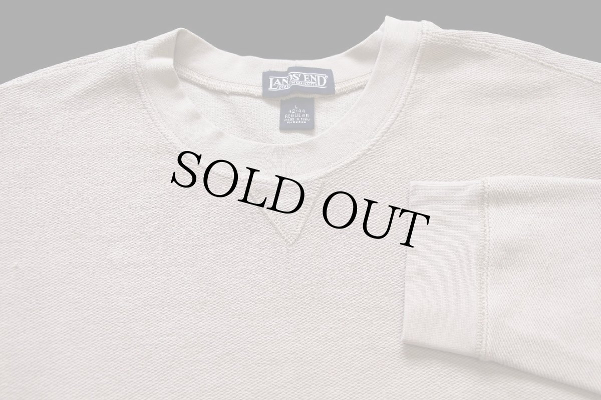 画像3: 00s LANDS'ENDランズエンド 無地 前V ストレッチ 鹿の子 スウェット グレーベージュ L★ブランク (3)