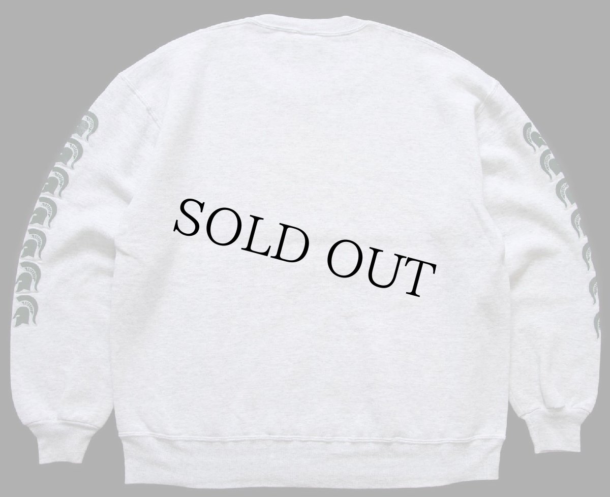 画像2: 90s USA製 RUSSELLラッセル MICHIGAN STATE 胸&袖プリント 前V スウェット 杢ライトグレー XXL★特大 (2)