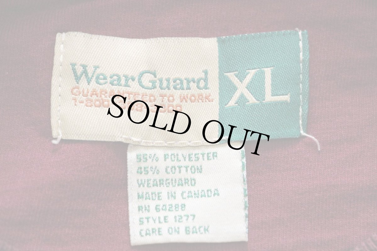 画像4: 00s カナダ製 WearGuard 無地 リブライン 前V 鹿の子 スウェット 杢グレー×ワインレッド (4)