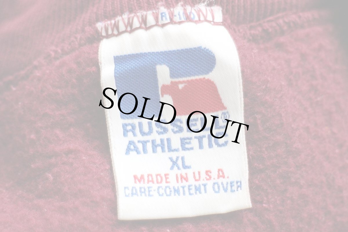 画像4: 90s USA製 RUSSELLラッセル USA PDC 前V スウェット バーガンディ XL (4)