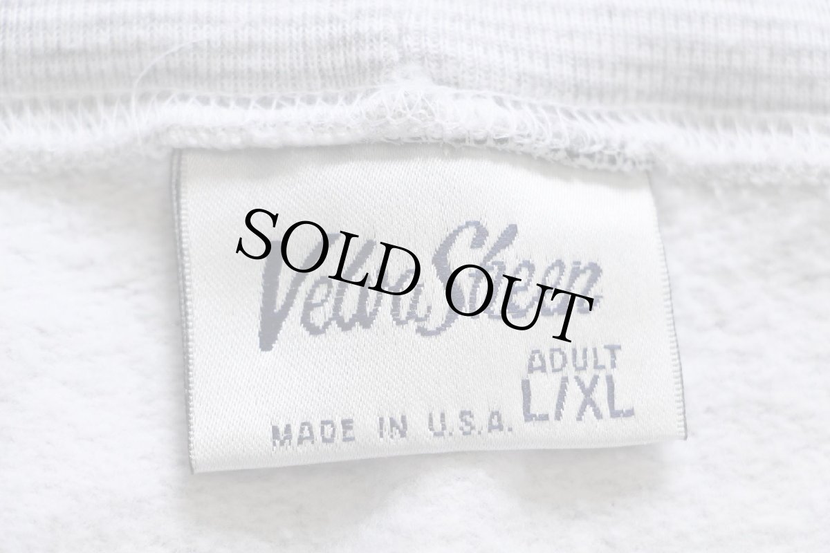 画像5: 90s USA製 Disneyディズニー ミッキー マウス Mフェルトパッチ パチポケ ボーダー スウェット カーディガン 杢グレー×白 L/XL (5)