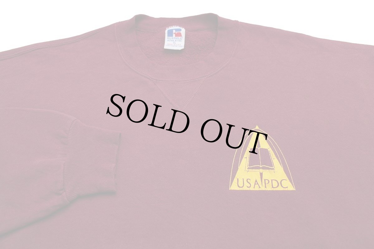 画像3: 90s USA製 RUSSELLラッセル USA PDC 前V スウェット バーガンディ XL (3)