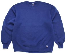 画像1: 90s USA製 RUSSELLラッセル 無地 前V スウェット 青 L★ブランク (1)