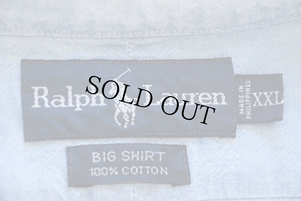 画像4: 90s ラルフローレン BIG SHIRT ワンポイント ポケット付き ボタンダウン コットン シャンブレーシャツ XXL★特大 (4)