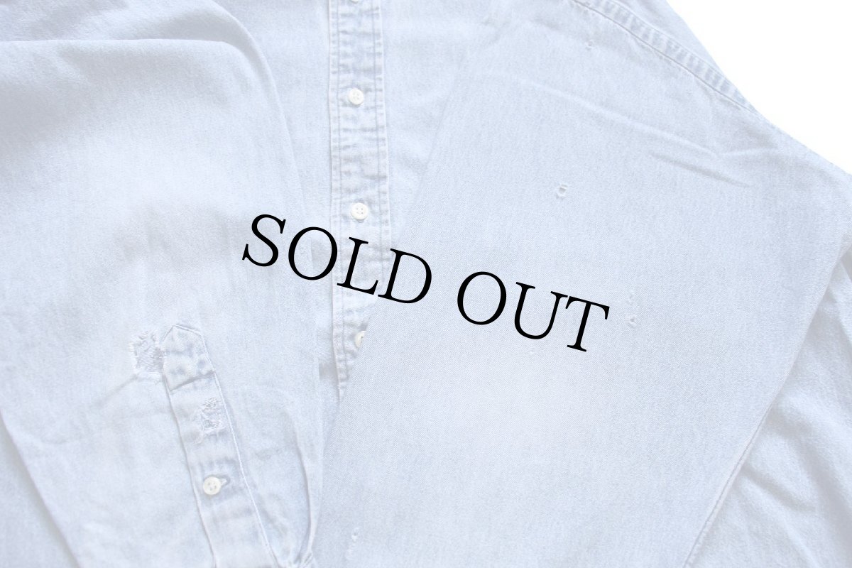 画像5: 90s ラルフローレン BIG SHIRT ワンポイント ポケット付き ボタンダウン デニムシャツ ボロ XL (5)