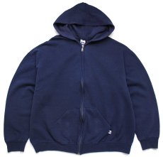 画像1: 90s メキシコ製 RUSSELLラッセル 無地 スウェット ジップパーカー 紺 XL★フーディー ブランク (1)