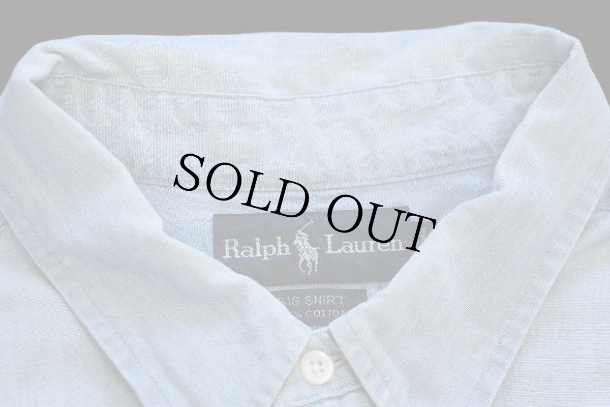 画像5: 90s ラルフローレン BIG SHIRT ワンポイント ポケット付き ボタンダウン コットン シャンブレーシャツ XXL★特大 (5)