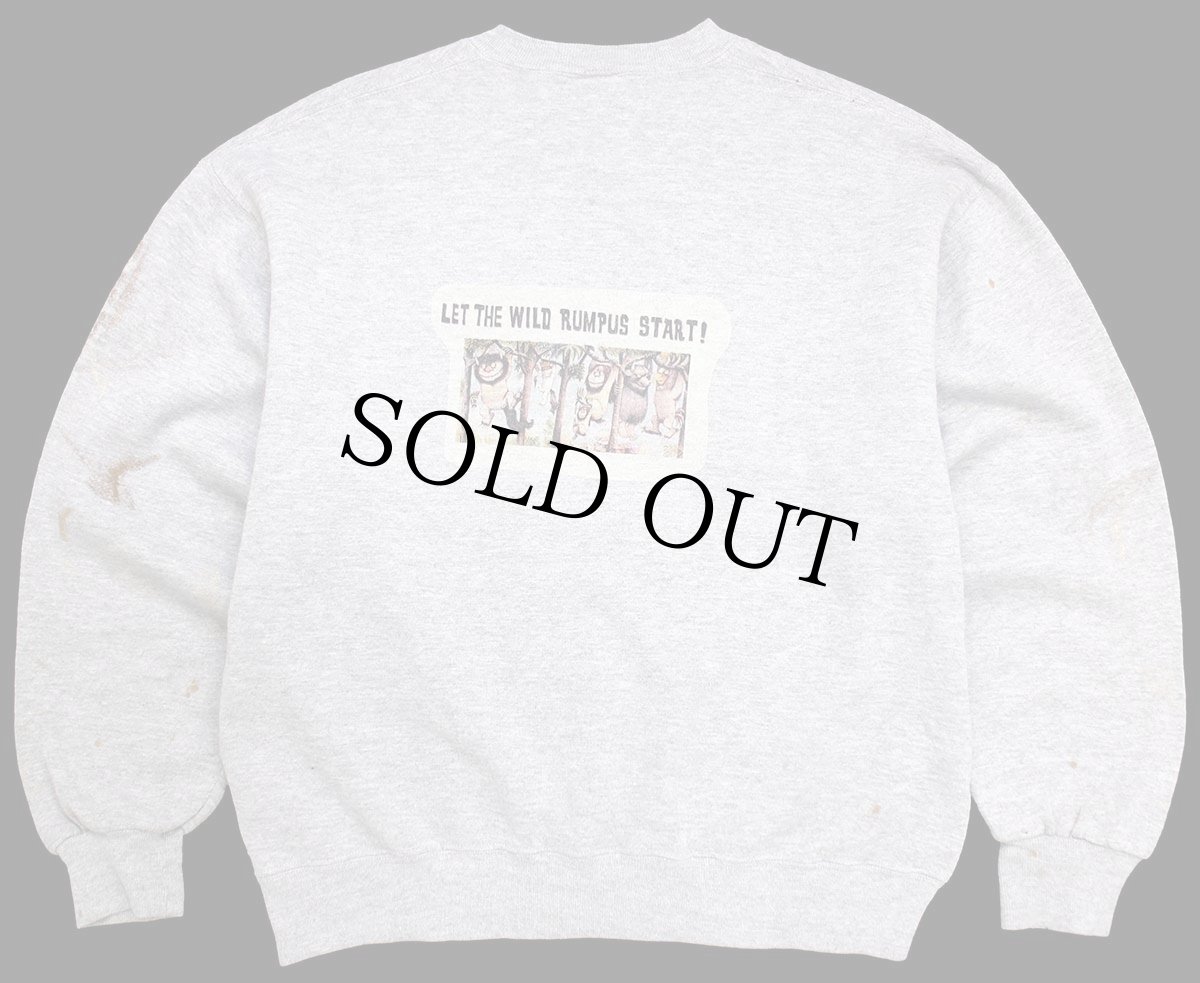 画像2: 90s RUSSELLラッセル かいじゅうたちのいるところ 両面プリント ペンキ飛び 前V スウェット 杢グレー (2)