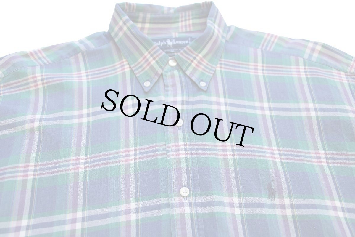 画像3: 90s ラルフローレン マドラスチェック ボタンダウン コットンシャツ XL★インド綿 (3)