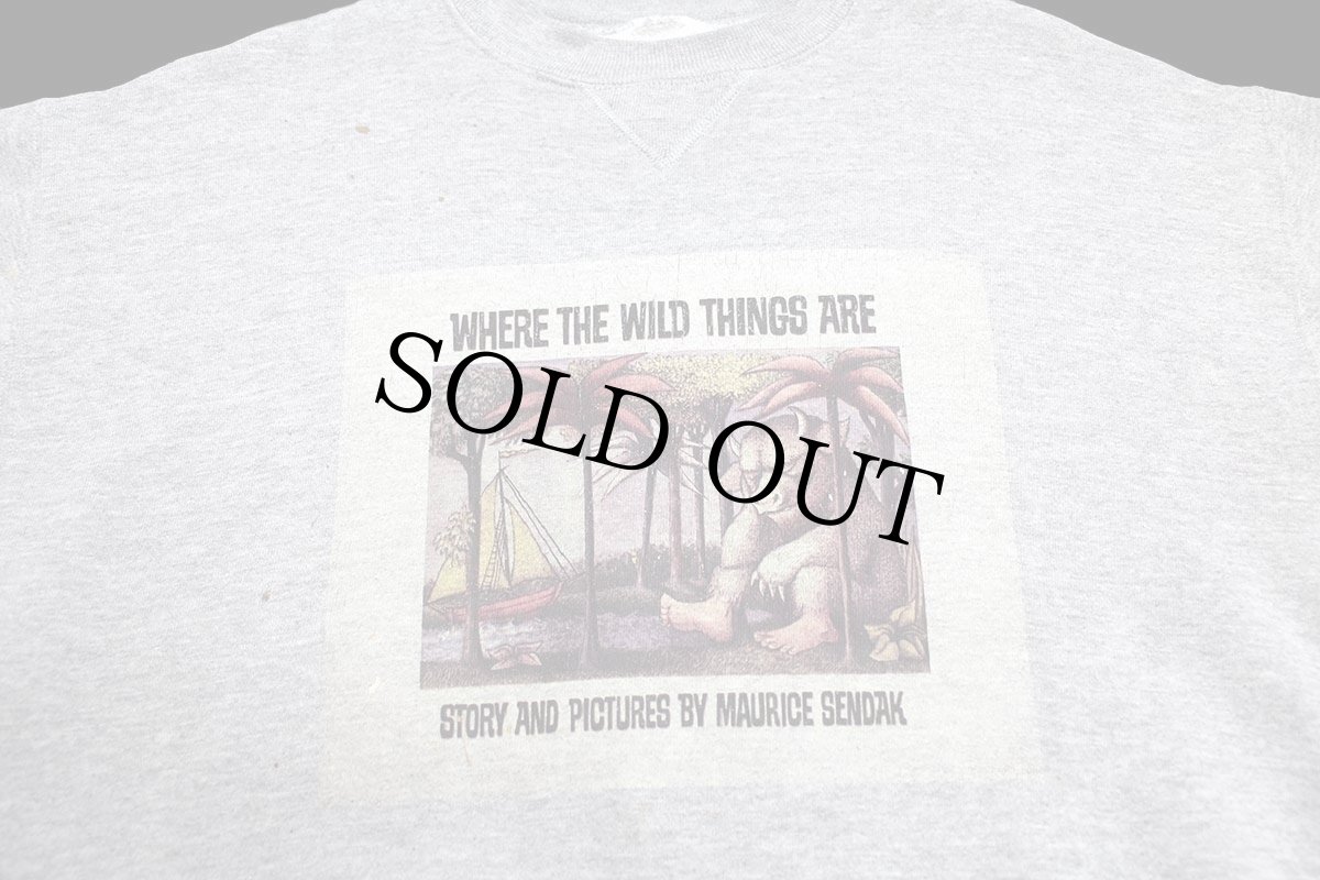 画像4: 90s RUSSELLラッセル かいじゅうたちのいるところ 両面プリント ペンキ飛び 前V スウェット 杢グレー (4)