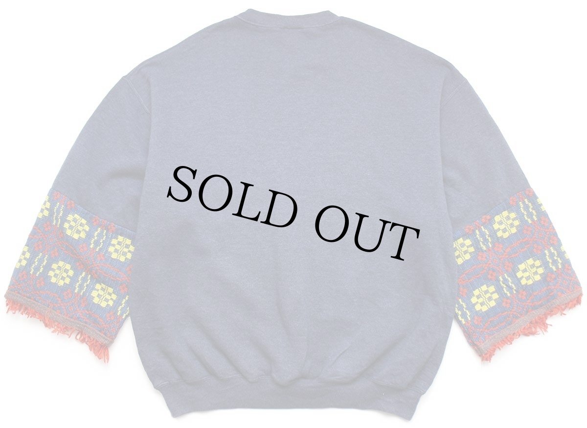 画像2: 90s メキシコ製 RUSSELLラッセル リメイク 編み柄 切り替え 前V スウェット 杢ネイビー XL (2)