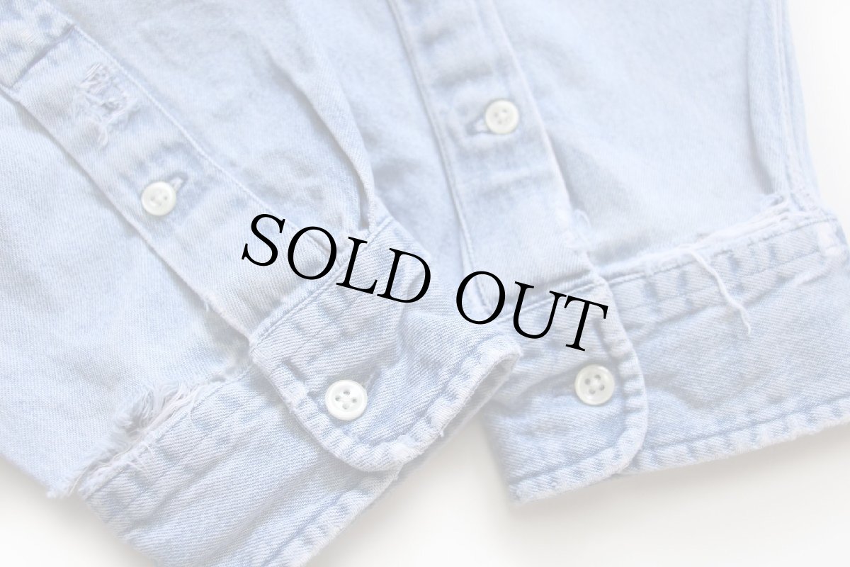 画像6: 90s ラルフローレン BIG SHIRT ワンポイント ポケット付き ボタンダウン デニムシャツ ボロ XL (6)