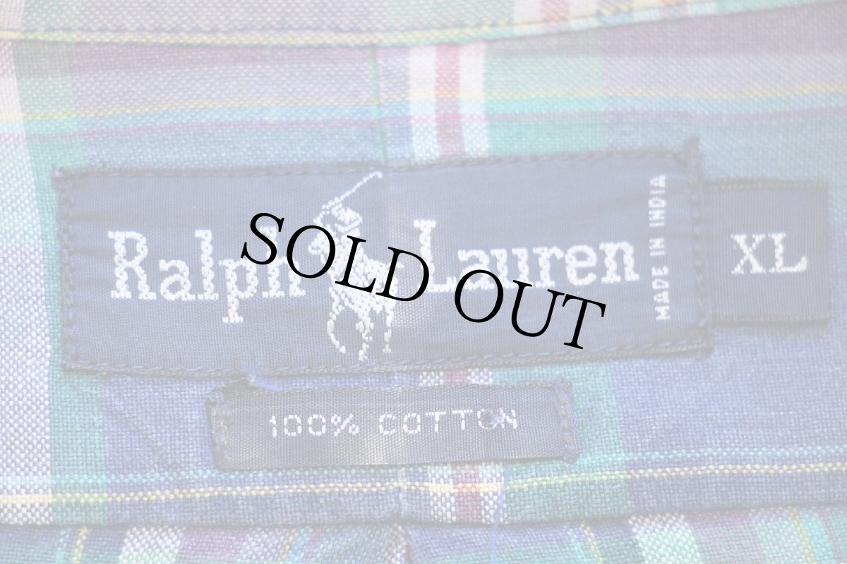 画像4: 90s ラルフローレン マドラスチェック ボタンダウン コットンシャツ XL★インド綿 (4)