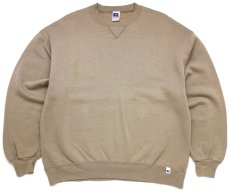 画像1: 90s USA製 RUSSELLラッセル 無地 前V スウェット ベージュ L★ブランク (1)