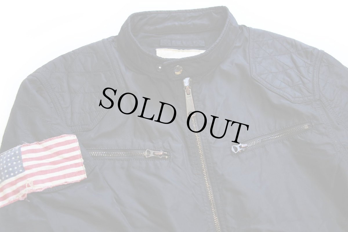 画像3: DENIM&SUPPLY ラルフローレン 星条旗 スタンドカラー シングルライダース ナイロンジャケット 黒 L (3)