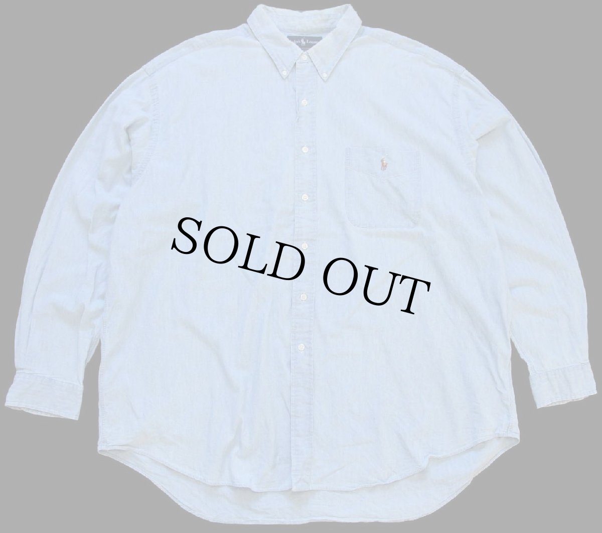 画像1: 90s ラルフローレン BIG SHIRT ワンポイント ポケット付き ボタンダウン コットン シャンブレーシャツ XXL★特大 (1)