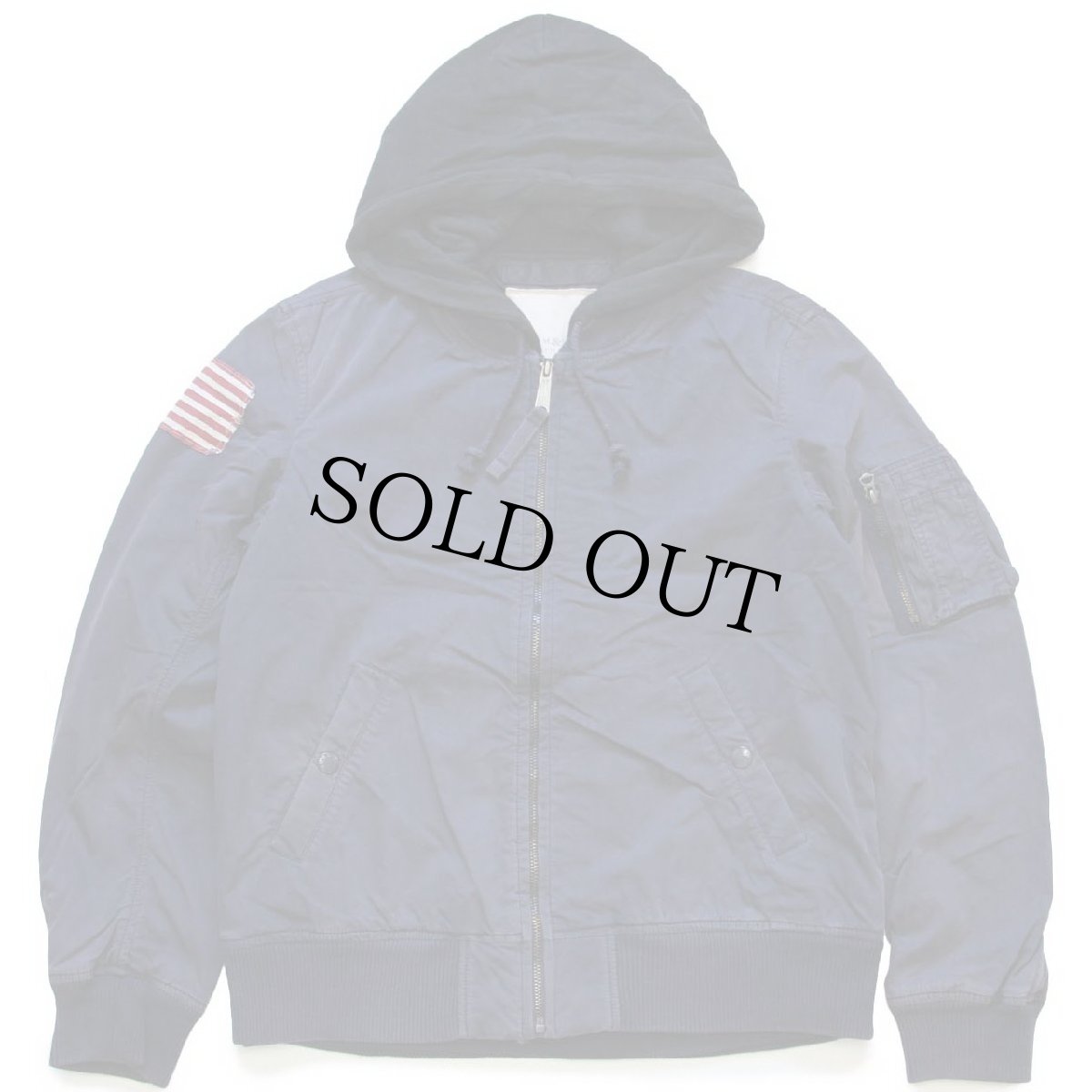 画像1: DENIM&SUPPLY ラルフローレン 星条旗 スウェットフード付き コットン×ナイロン フライトジャケット ナス紺 フェード L (1)