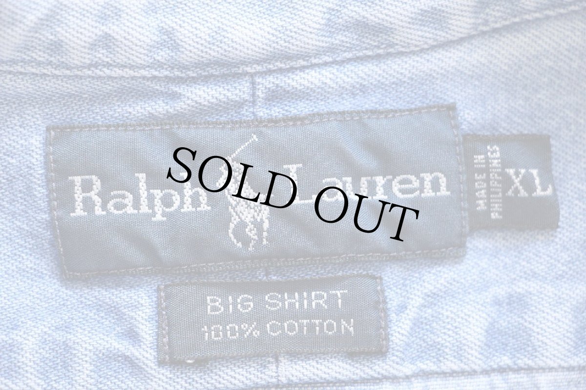 画像4: 90s ラルフローレン BIG SHIRT ワンポイント ポケット付き ボタンダウン デニムシャツ ボロ XL (4)