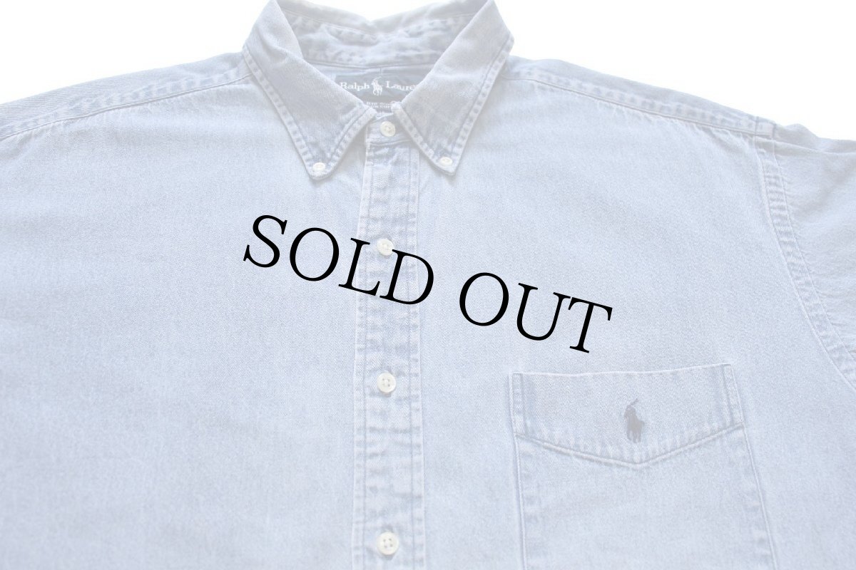 画像3: 90s ラルフローレン BIG SHIRT ワンポイント ポケット付き ボタンダウン デニムシャツ ボロ XL (3)