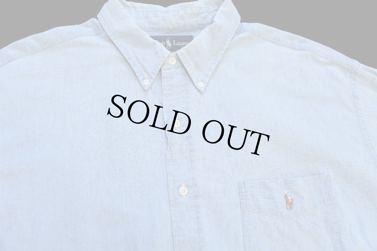 画像3: 90s ラルフローレン BIG SHIRT ワンポイント ポケット付き ボタンダウン コットン シャンブレーシャツ XXL★特大 (3)