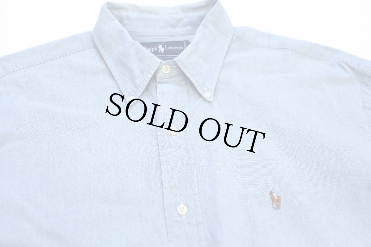 画像3: 90s ラルフローレン ワンポイント ボタンダウン コットン シャンブレーシャツ L (3)