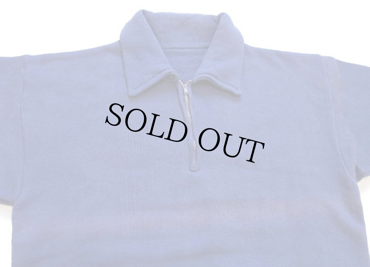 画像3: 50s UNKNOWN 無地 襟付き ハーフジップ コットン スウェット 青 フェード★ブランク (3)