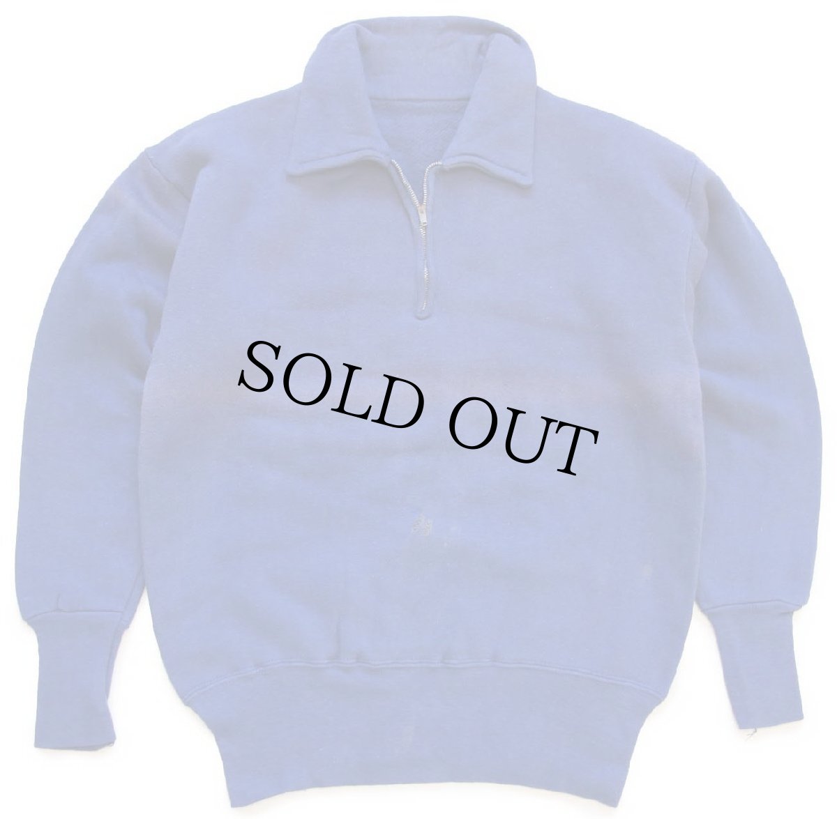 画像1: 50s UNKNOWN 無地 襟付き ハーフジップ コットン スウェット 青 フェード★ブランク (1)