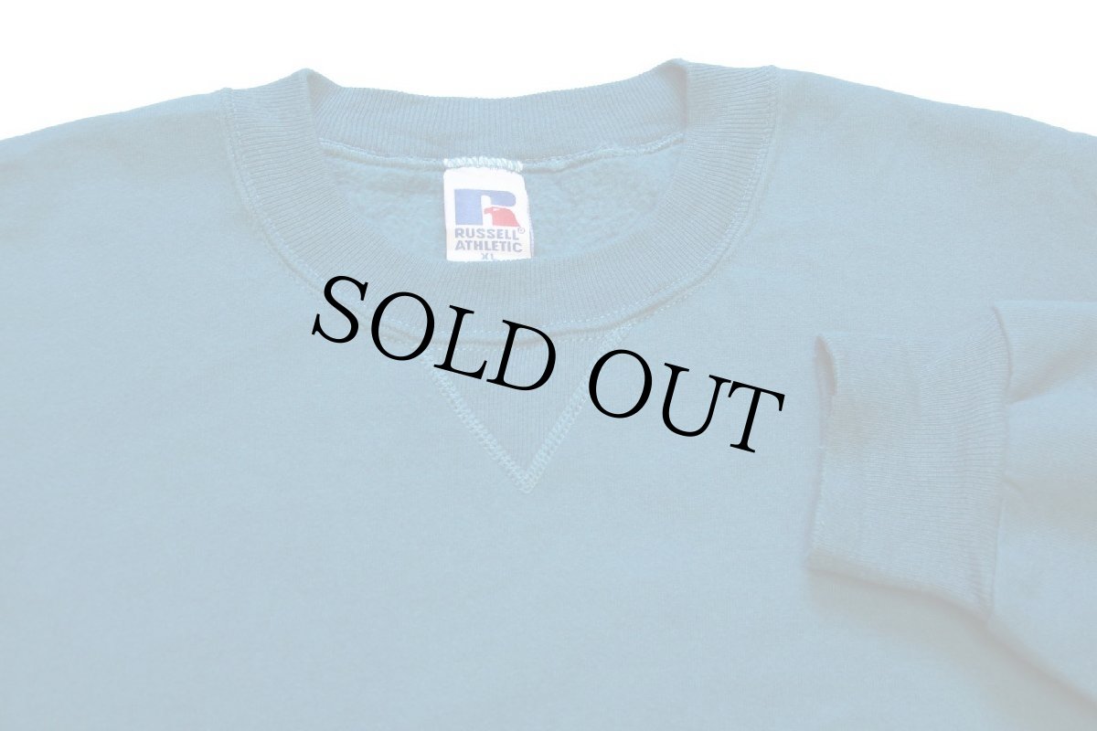 画像3: 90s USA製 RUSSELLラッセル 無地 前V スウェット 青緑 XL★ブランク (3)