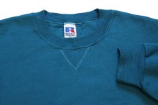 画像3: 90s USA製 RUSSELLラッセル 無地 前V スウェット 青緑 XL★ブランク (3)
