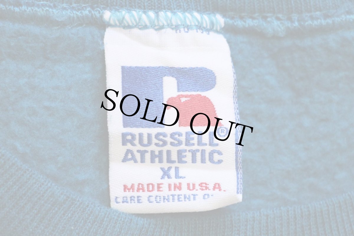 画像4: 90s USA製 RUSSELLラッセル 無地 前V スウェット 青緑 XL★ブランク (4)