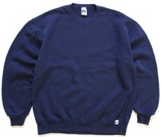 画像1: 90s USA製 RUSSELLラッセル 無地 前V スウェット 紺 L★ブランク (1)