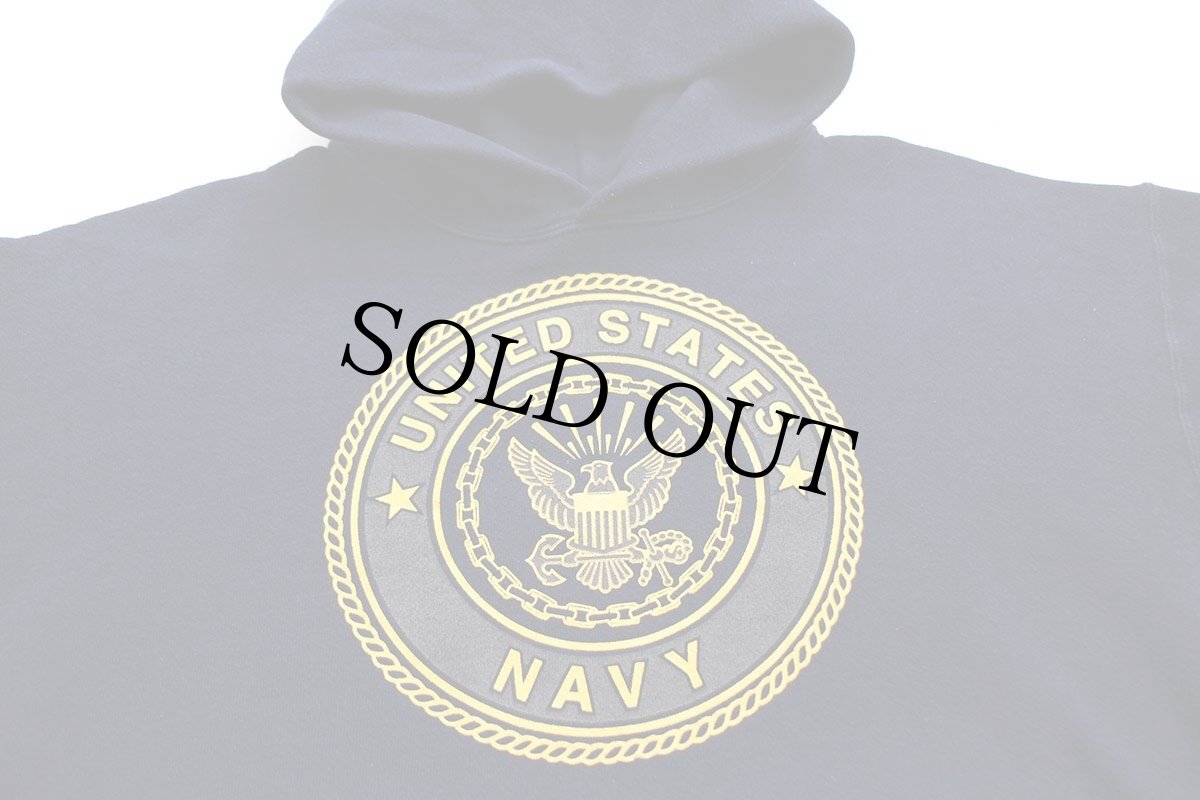 画像4: USA製 米軍 U.S.NAVY 両面リフレクタープリント スウェットパーカー 紺 L★フーディー (4)