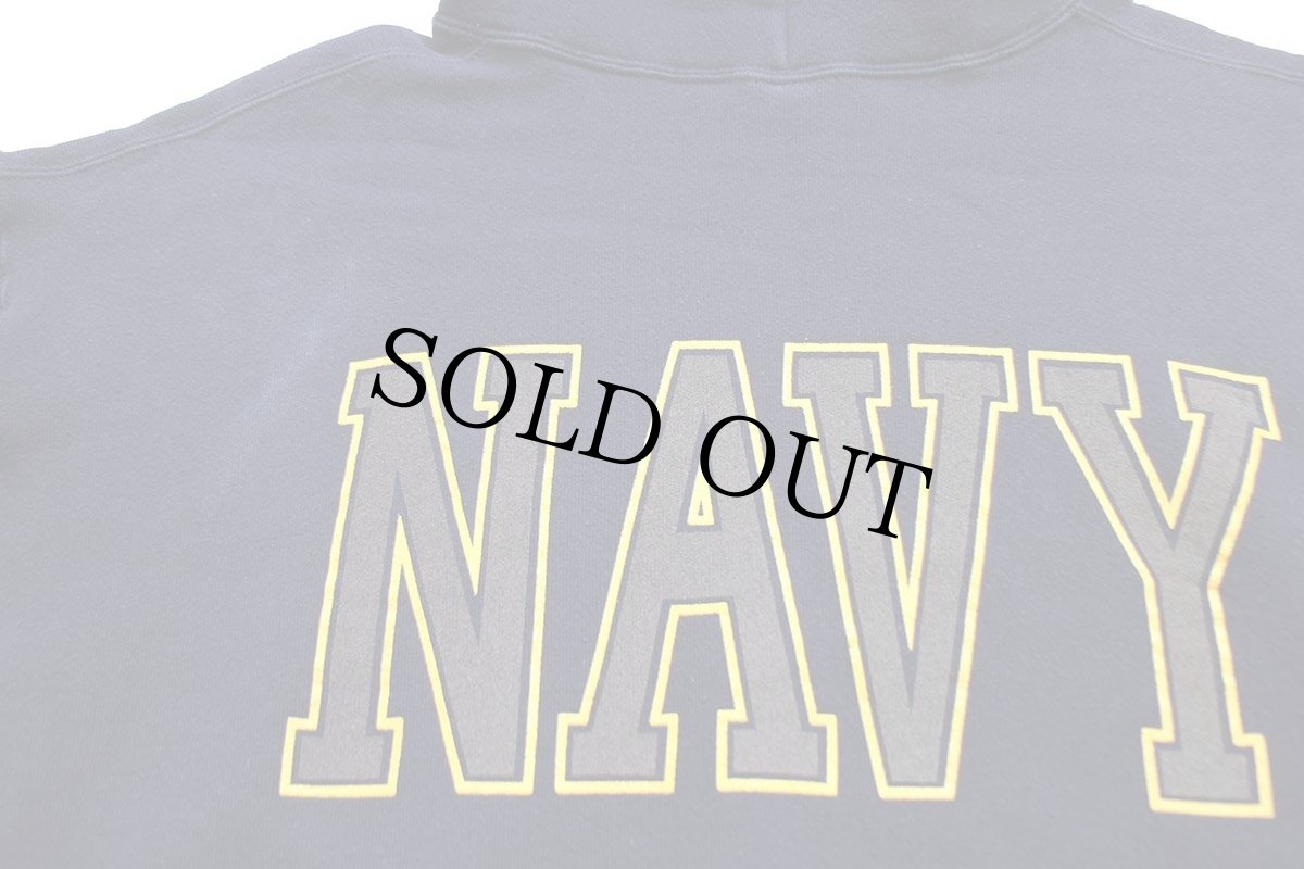 画像3: USA製 米軍 U.S.NAVY 両面リフレクタープリント スウェットパーカー 紺 L★フーディー (3)