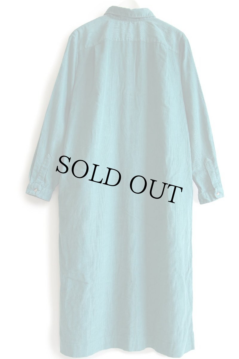 画像3: 80s USA製 L.L.Bean 丸襟 マキシ丈 コーデュロイ シャツワンピース エメラルドグリーン 20 (3)