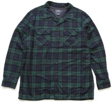 画像1: メキシコ製 PENDLETONペンドルトン BOARD SHIRT ブラックウォッチ タータンチェック ウール オープンカラーシャツ XL (1)