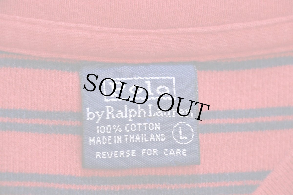 画像5: 90s ポロ ラルフローレン ボーダー Vネック コットン カットソー 赤×紺 ボーイズL (5)