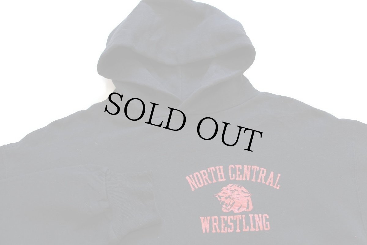 画像3: 90s USA製 RUSSELLラッセル NORTH CENTRAL WRESTLING パンサー 三段プリント スウェットパーカー 黒 L (3)