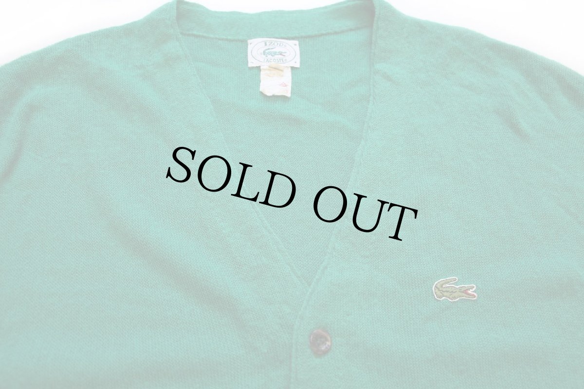 画像3: 80s USA製 IZOD LACOSTE ラコステ ワンポイント パール編み アクリルニット カーディガン 緑 L (3)