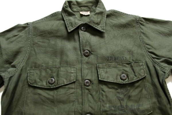 60s 米軍 USMC ステンシル コットンサテン ユーティリティシャツ