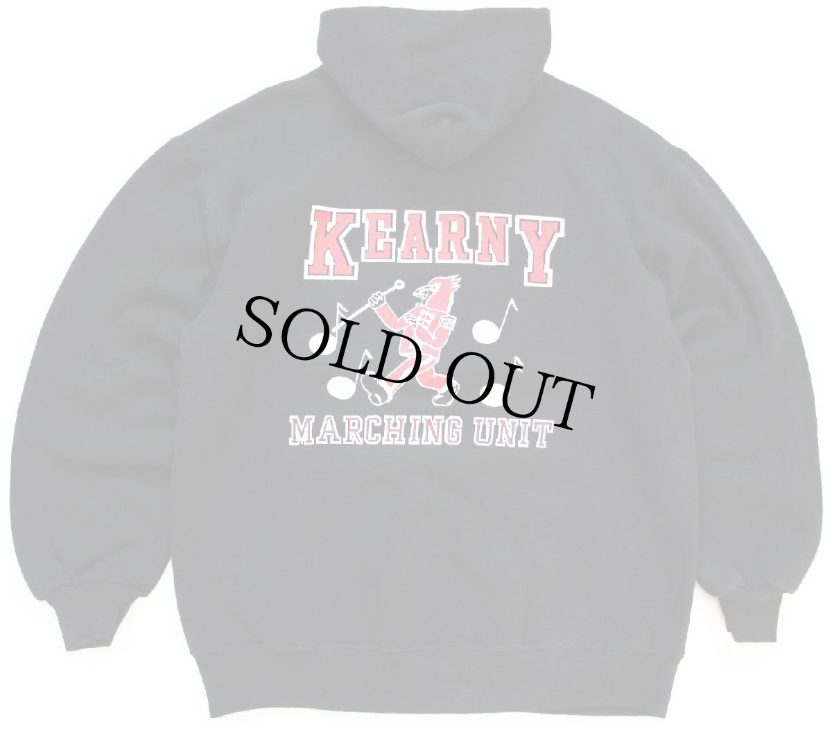 画像1: 90s USA製 RUSSELLラッセル KEARNY MARCHING UNIT バックプリント スウェットパーカー 黒 XL★フーディー (1)