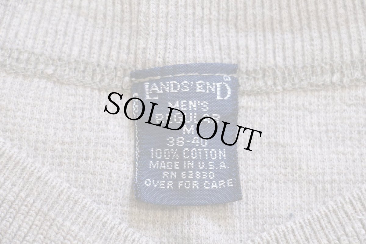 画像5: 90s USA製 LANDS'ENDランズエンド ヘンリーネック コットン カットソー グレーベージュ (5)